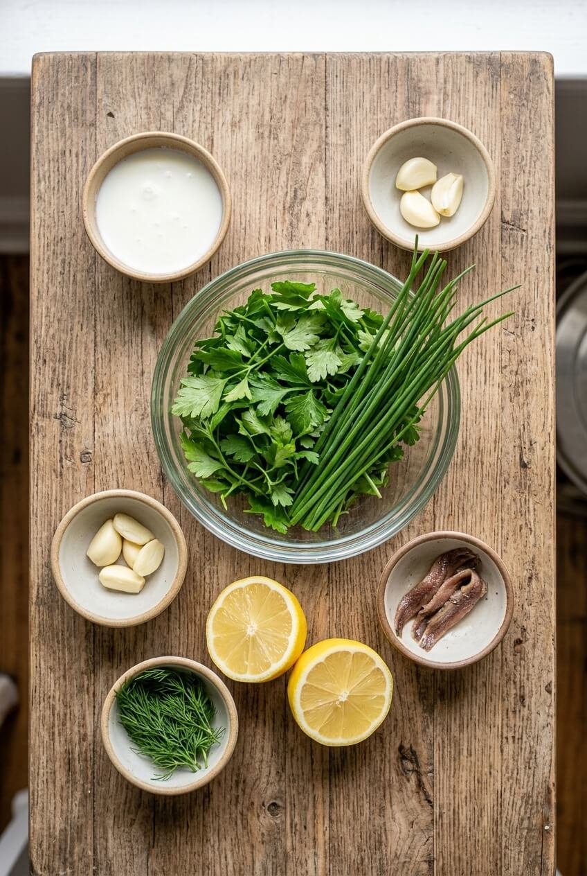 ingredients for Green Goddess Dressing Recipe