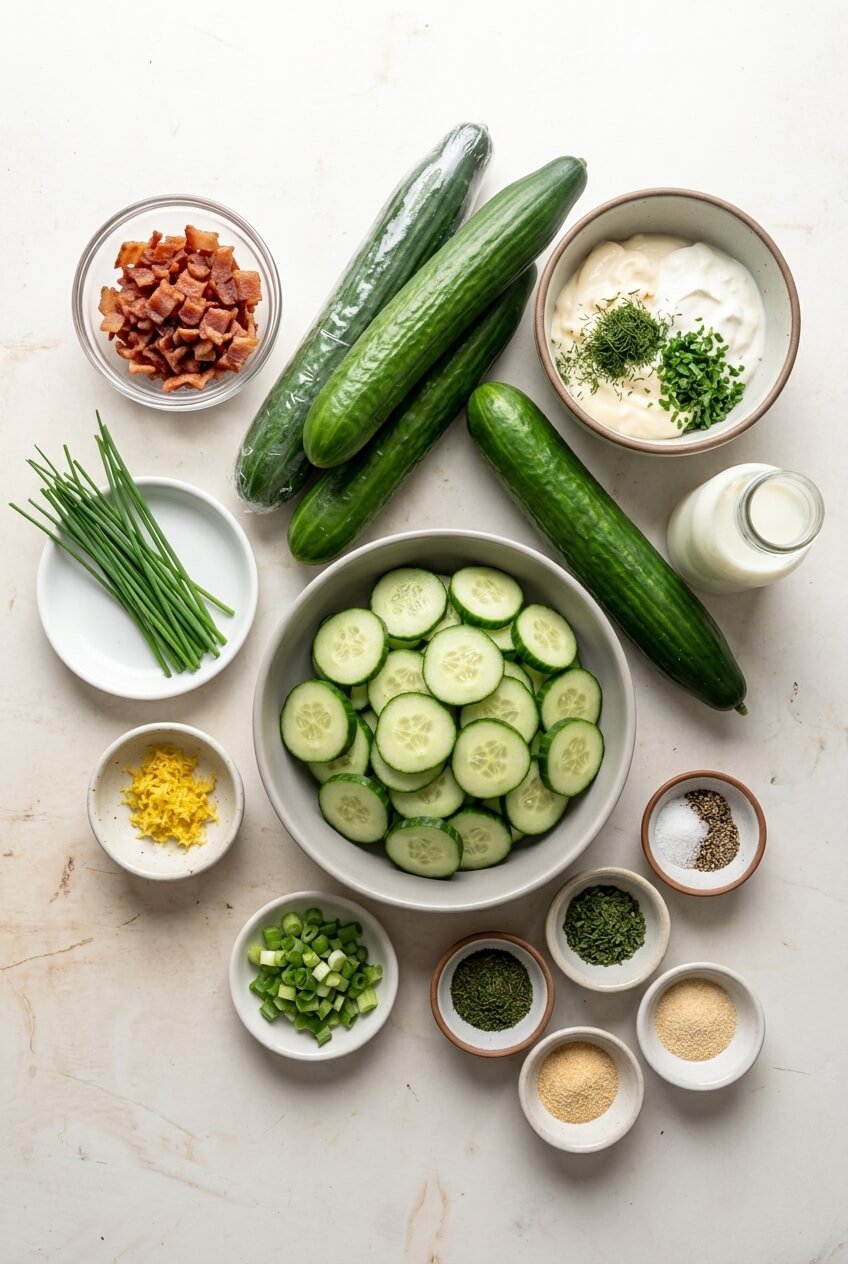 ingredients for Addictive Cucumber Ranch Crack Salad