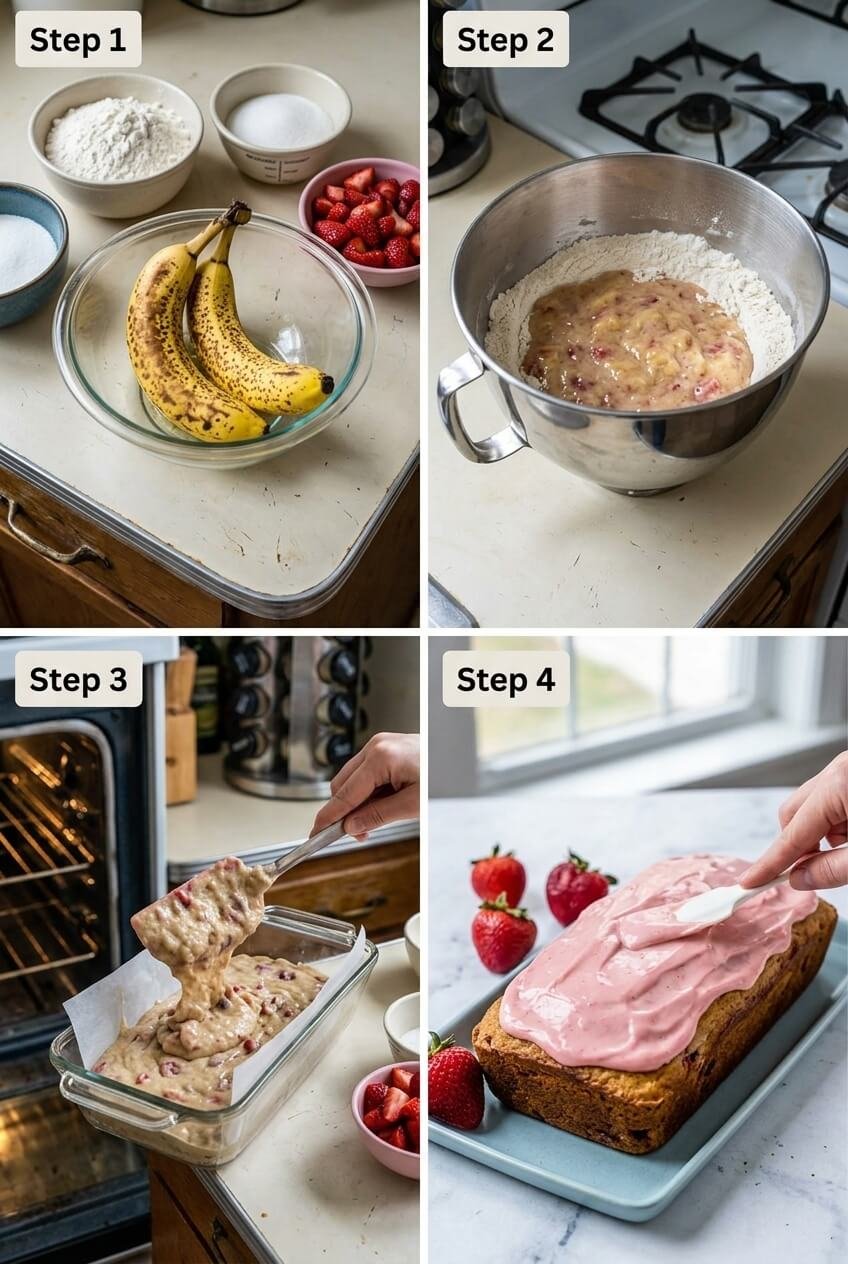 cooking Tender Strawberry Banana Bread step by step
