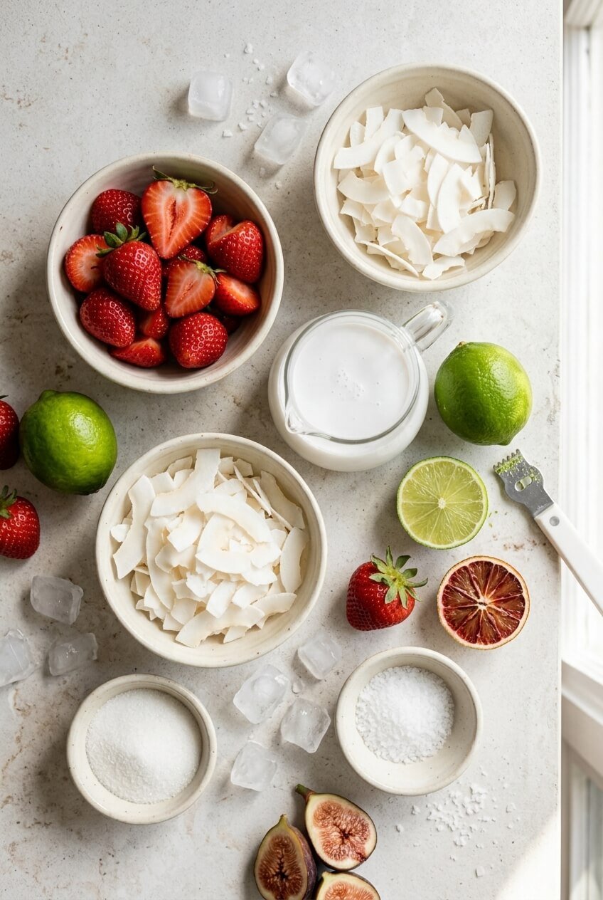 ingredients for Tropical Strawberry Coconut Cooler