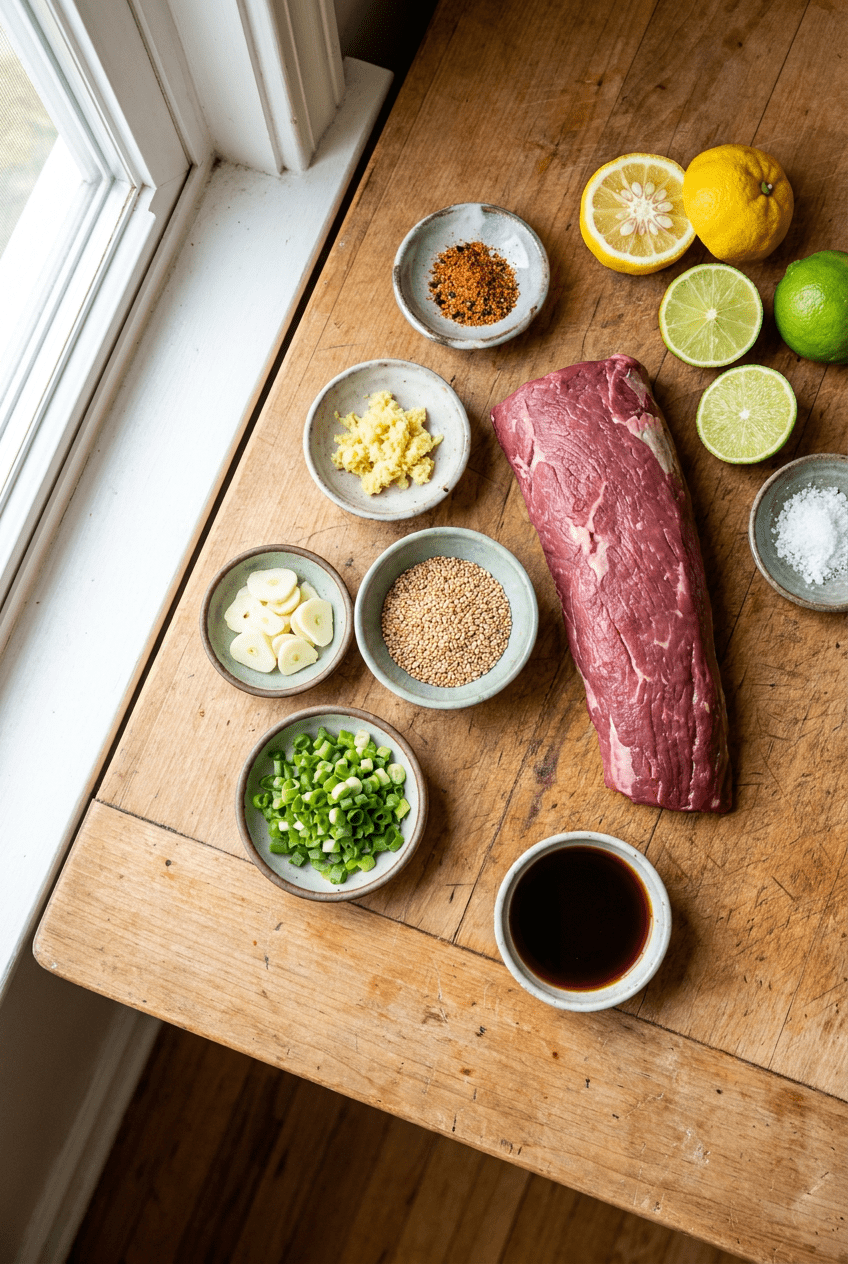 ingredients for Beef Tataki with Citrus Ponzu