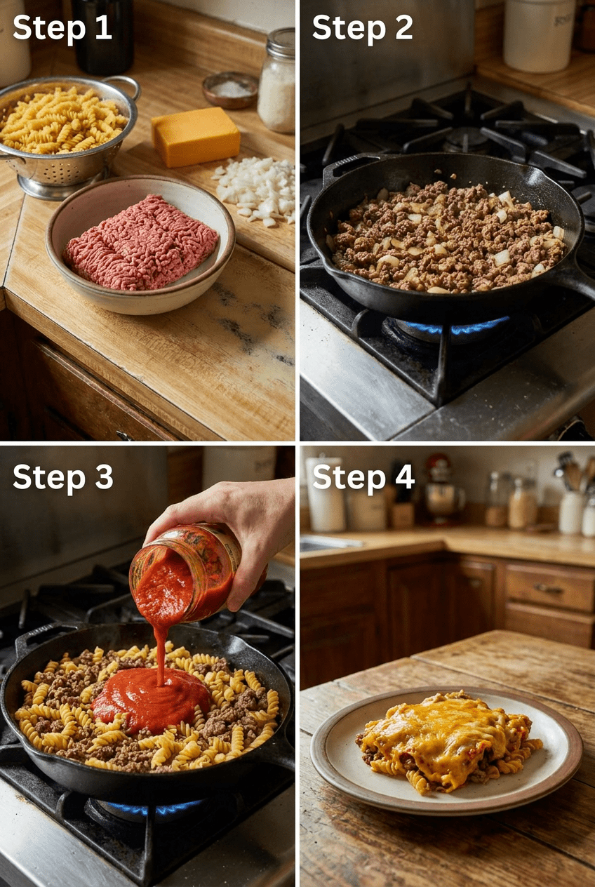how to make Cheesy Ground Beef and Pasta Casserole step by step