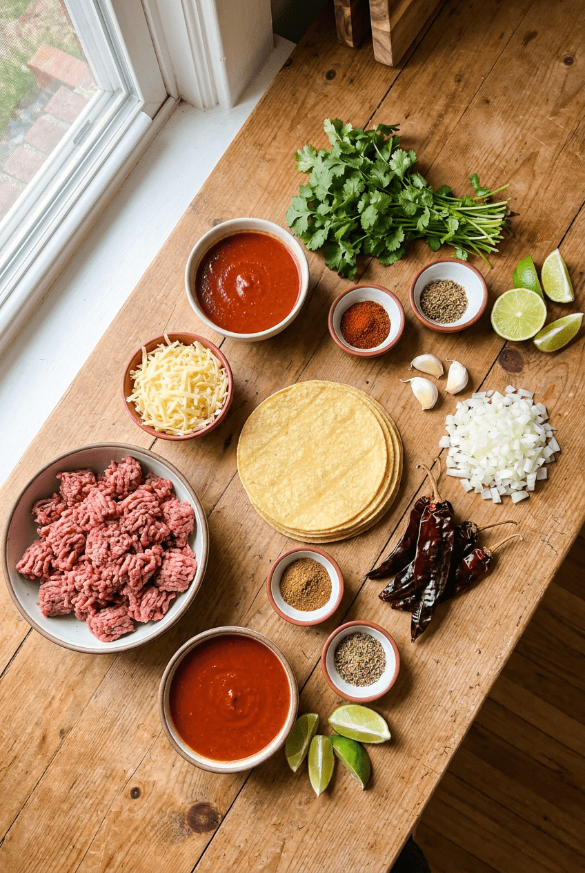 ingredients for Classic Beef Enchiladas with Red Sauce