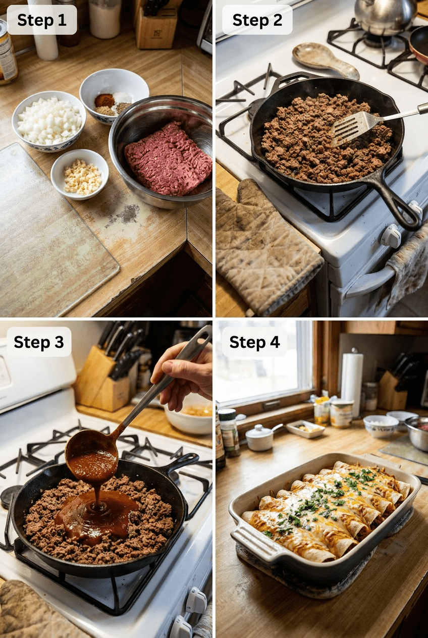 how to make Classic Beef Enchiladas with Red Sauce step by step