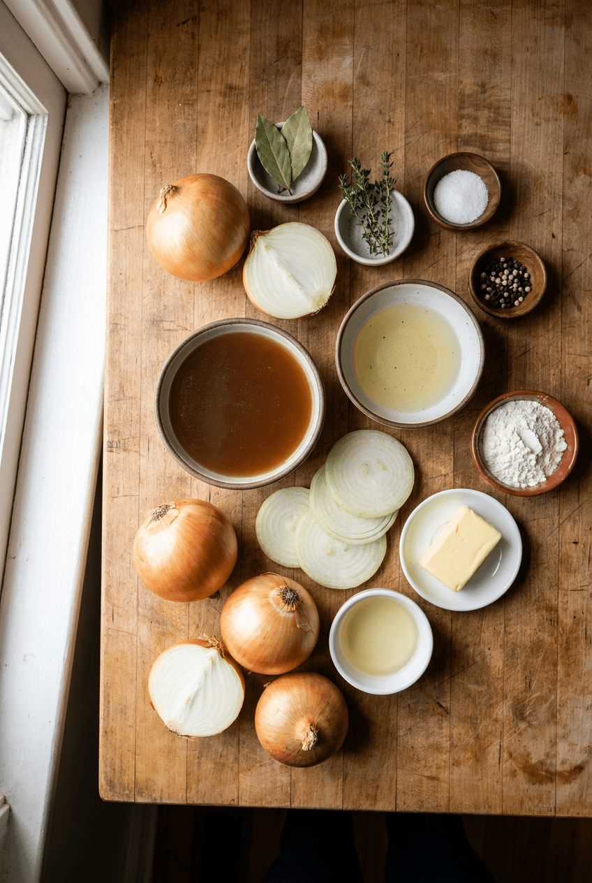 ingredients for Classic French Onion Soup