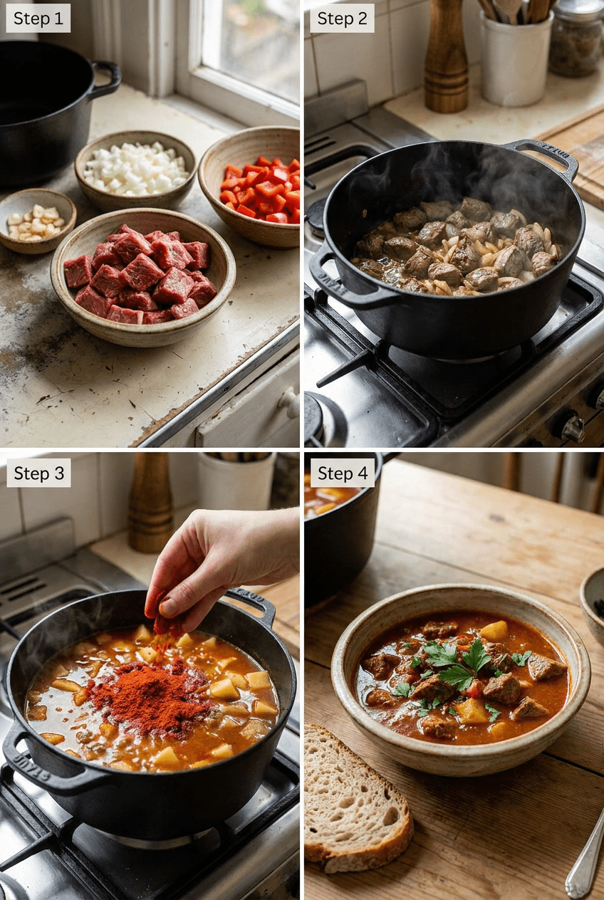 how to make Classic Hungarian Beef Goulash (Gulyás) step by step