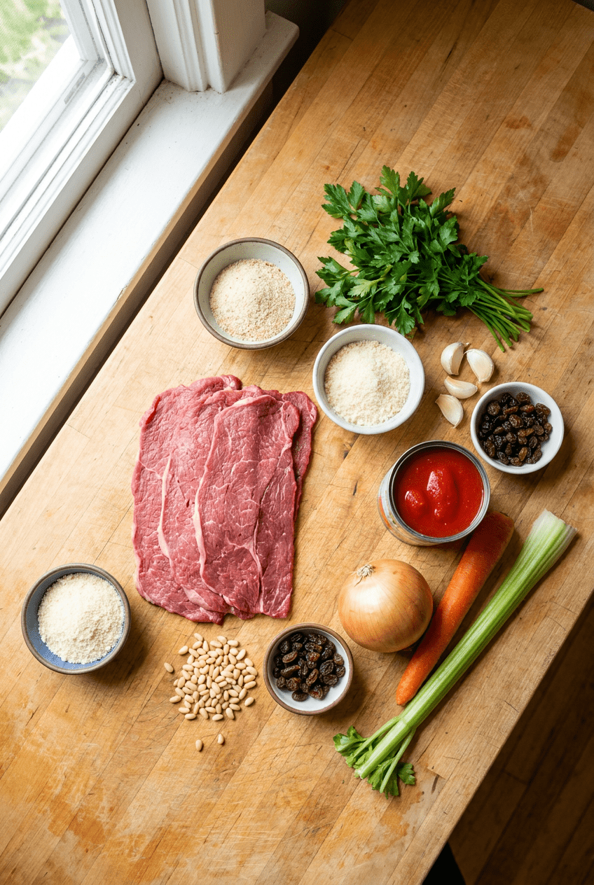 ingredients for Classic Italian Beef Braciole in Rich Tomato Sauce