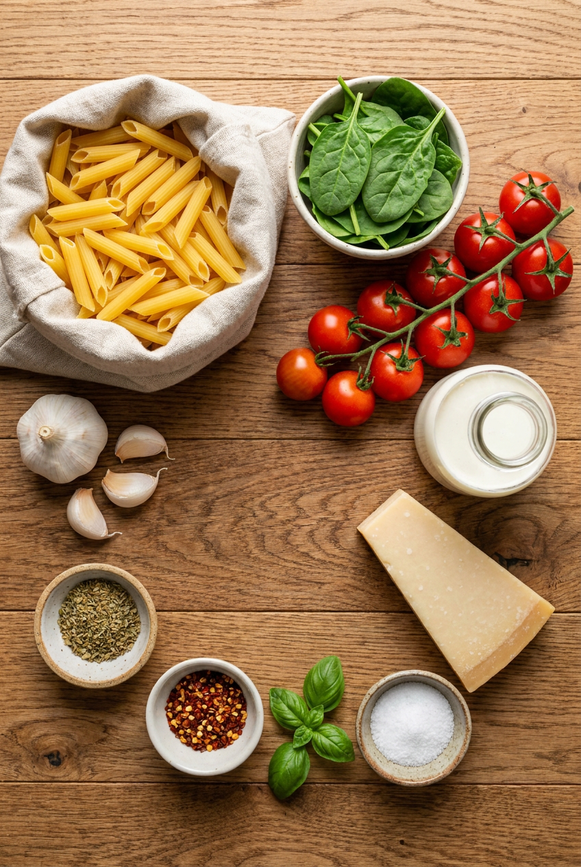 ingredients for Creamy Tuscan Garlic Pasta