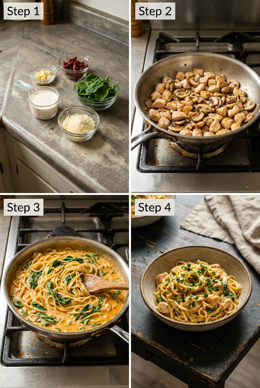 cooking Creamy Tuscan Garlic Pasta step by step