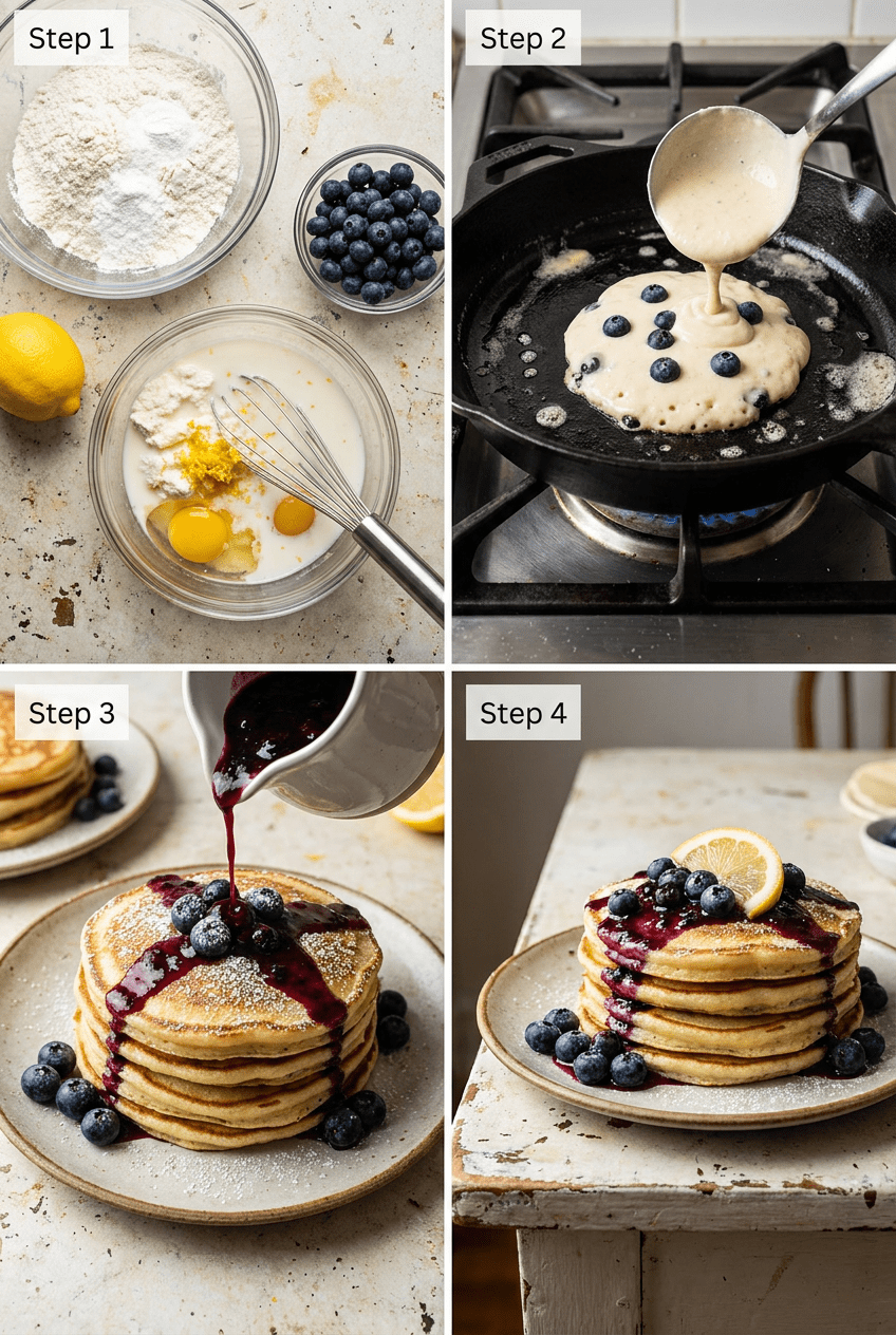 how to make Fluffy Blueberry Lemon Ricotta Pancakes step by step