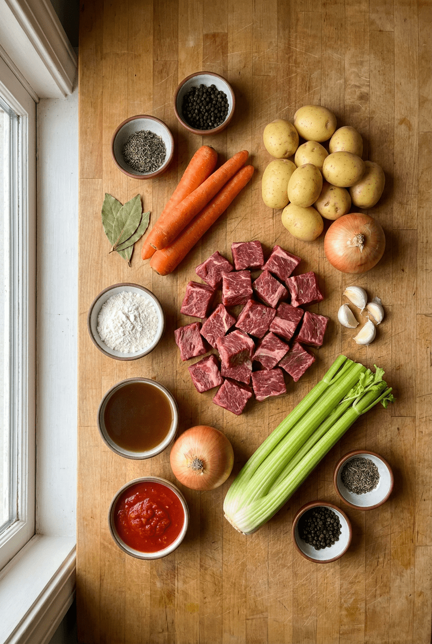 ingredients for Hearty Classic Beef Stew