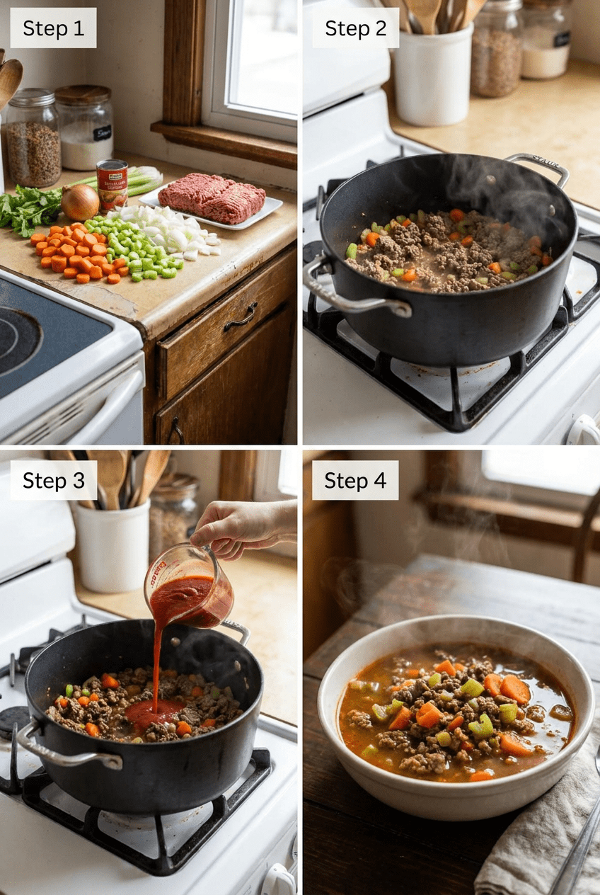 how to make Hearty Ground Beef and Vegetable Soup step by step