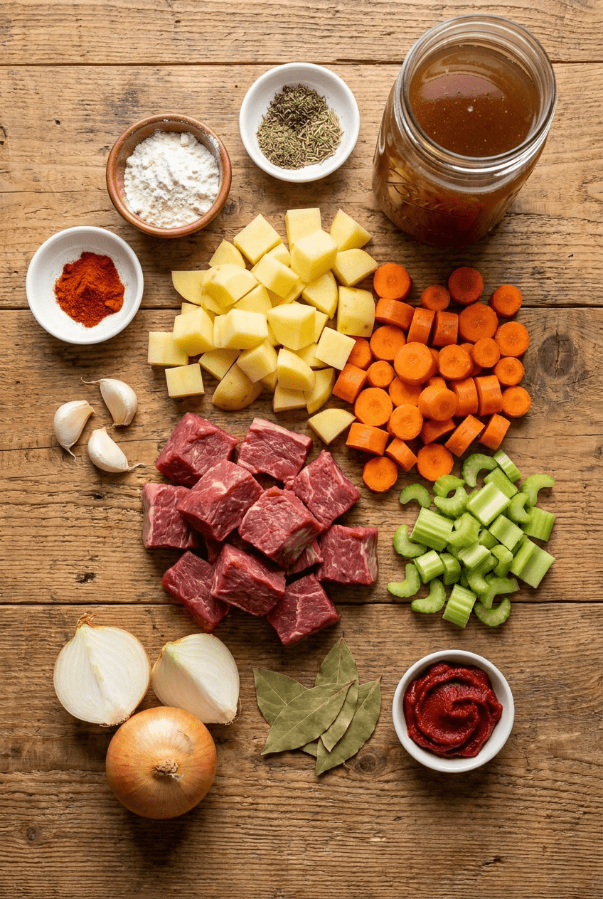 ingredients for Hearty Homestyle Easy Beef Stew