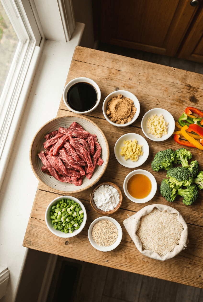 ingredients for Homemade Beef Teriyaki Bowl