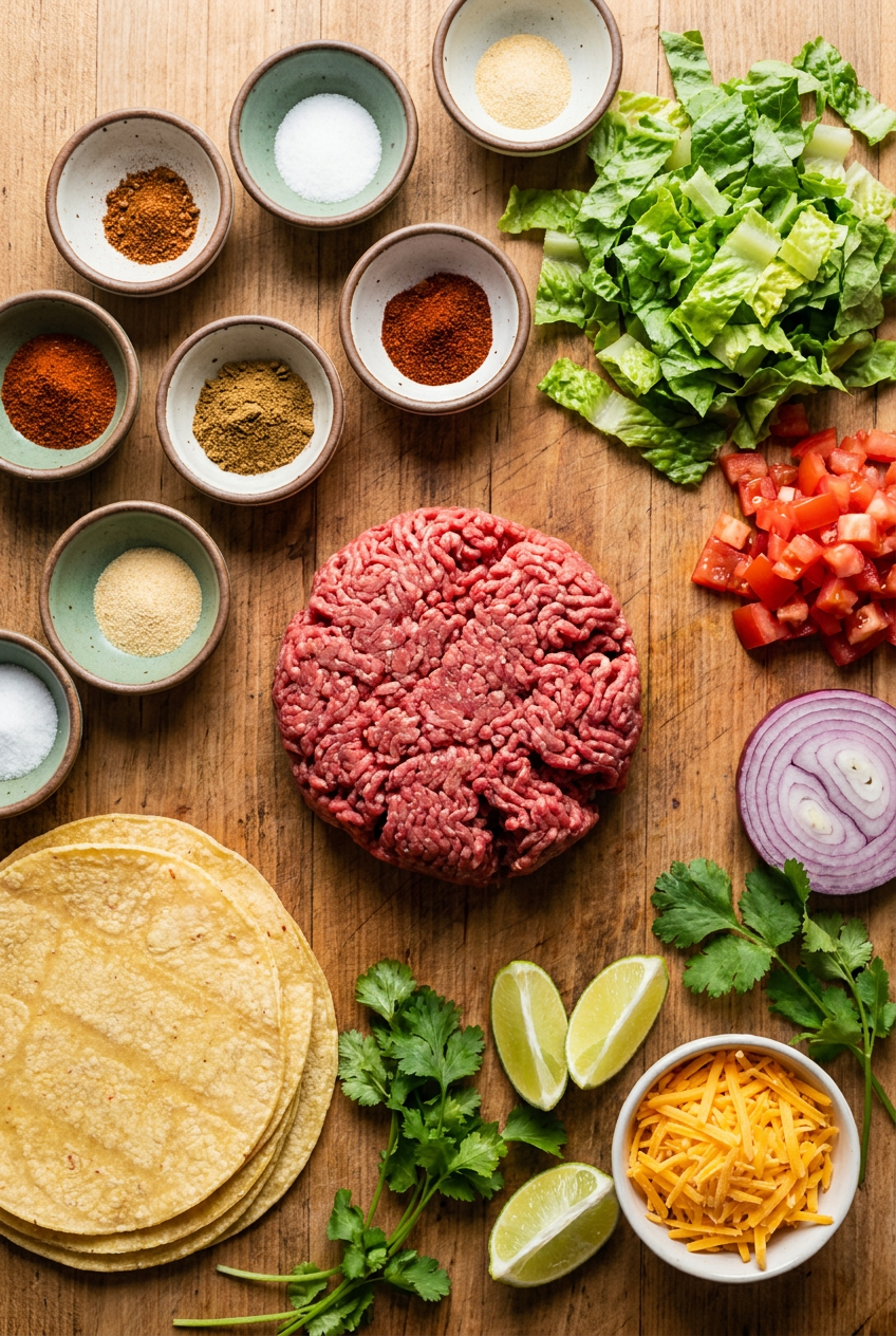 ingredients for Perfectly Seasoned Ground Beef Tacos