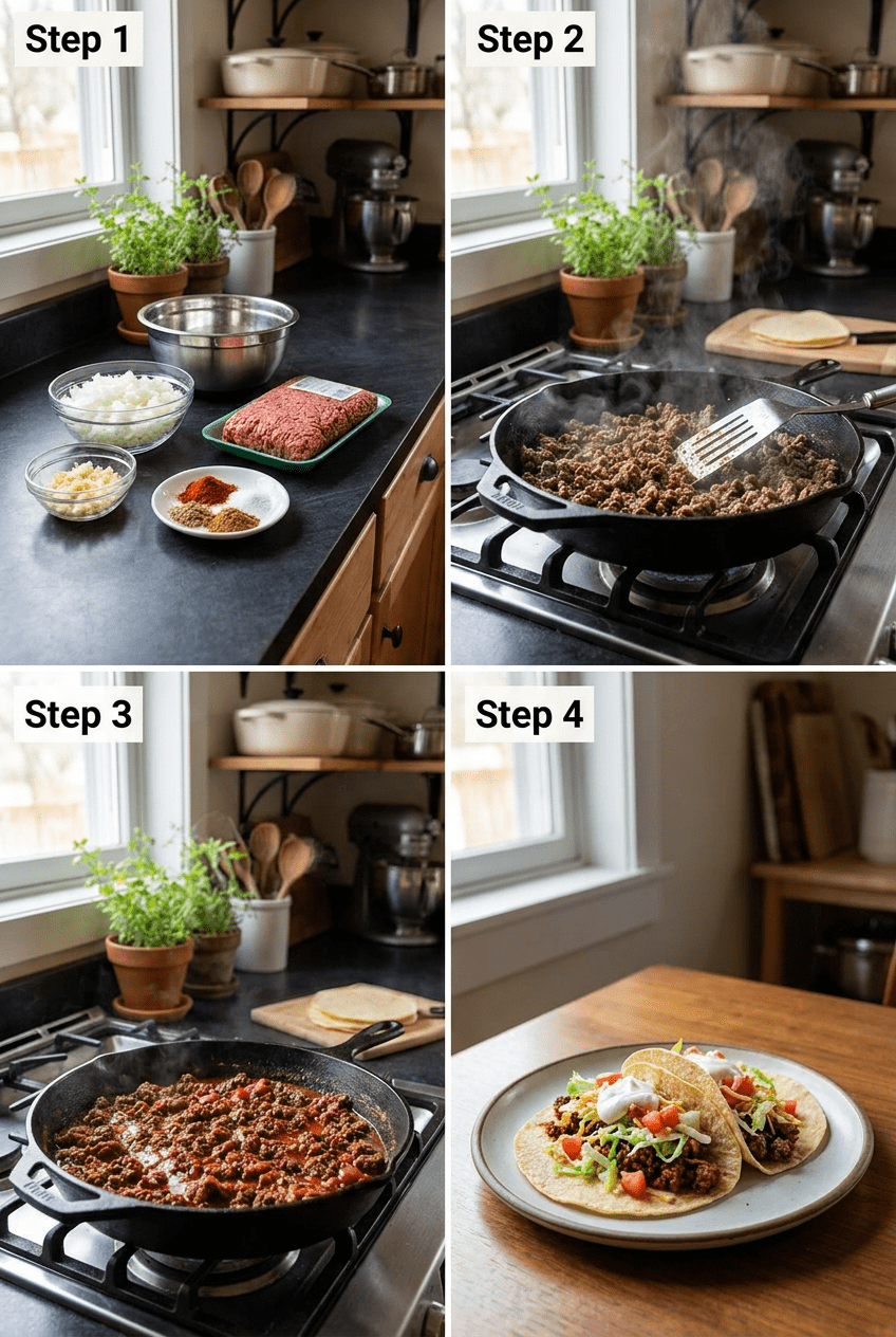 how to make Perfectly Seasoned Ground Beef Tacos step by step