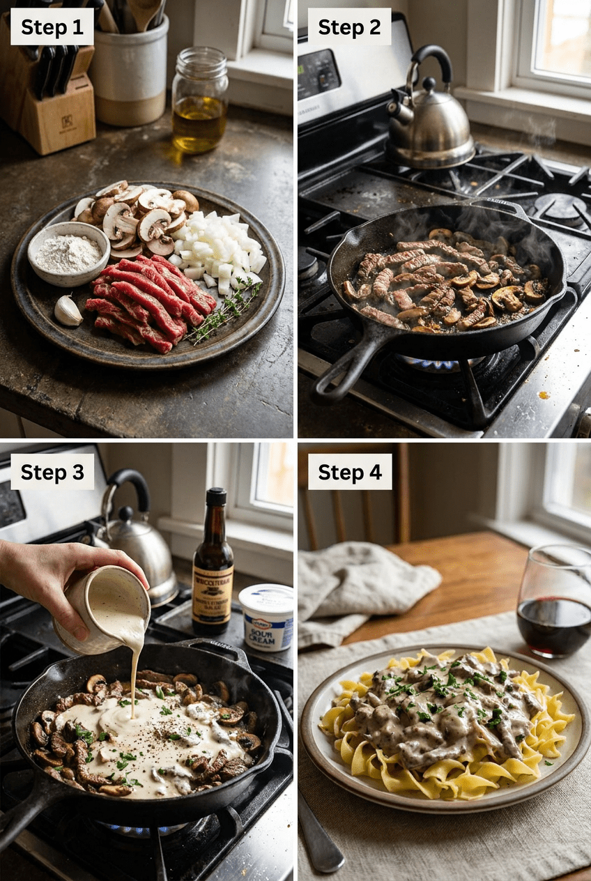 how to make Quick & Creamy Beef Stroganoff step by step
