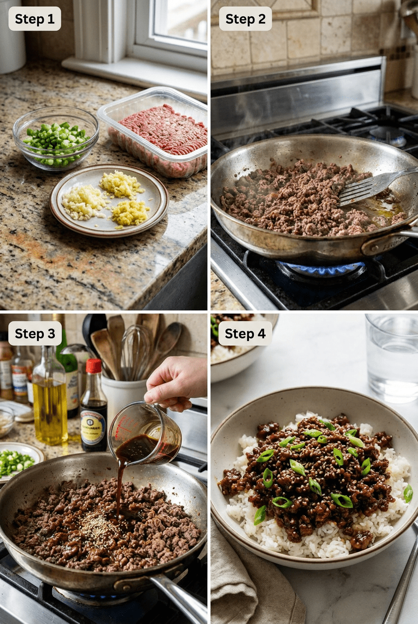 how to make Quick Korean Ground Beef Bowl step by step