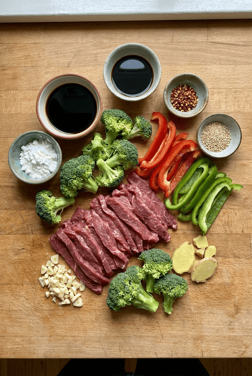 ingredients for Quick & Savory Beef Stir Fry with Broccoli and Peppers