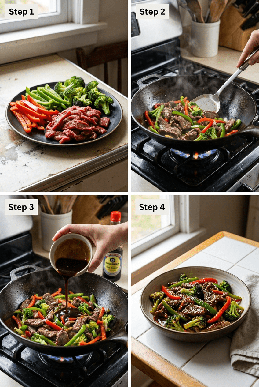 how to make Quick & Savory Beef Stir Fry with Broccoli and Peppers step by step