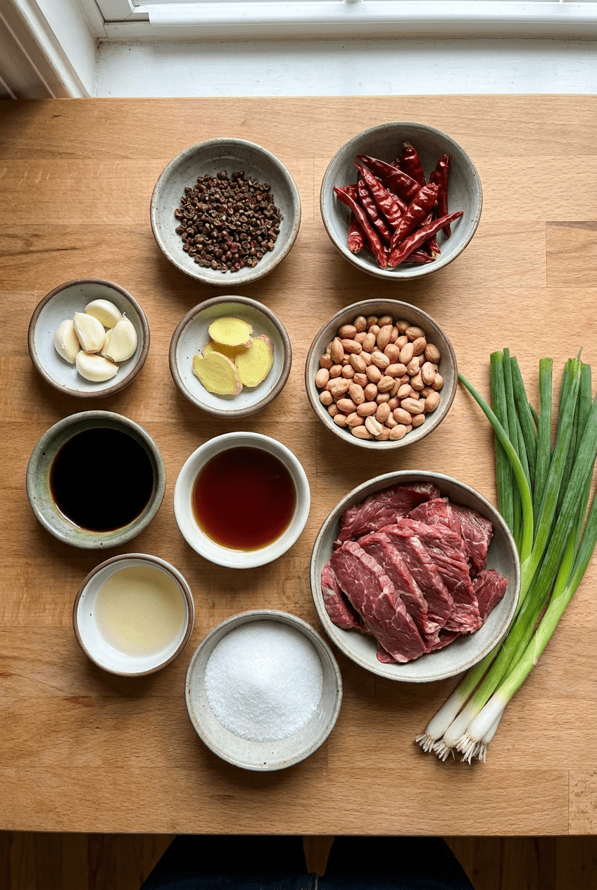 ingredients for Sizzling Kung Pao Beef