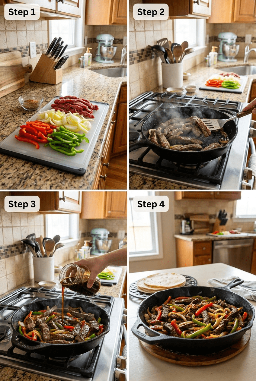 how to make Sizzling Skillet Beef Fajitas step by step
