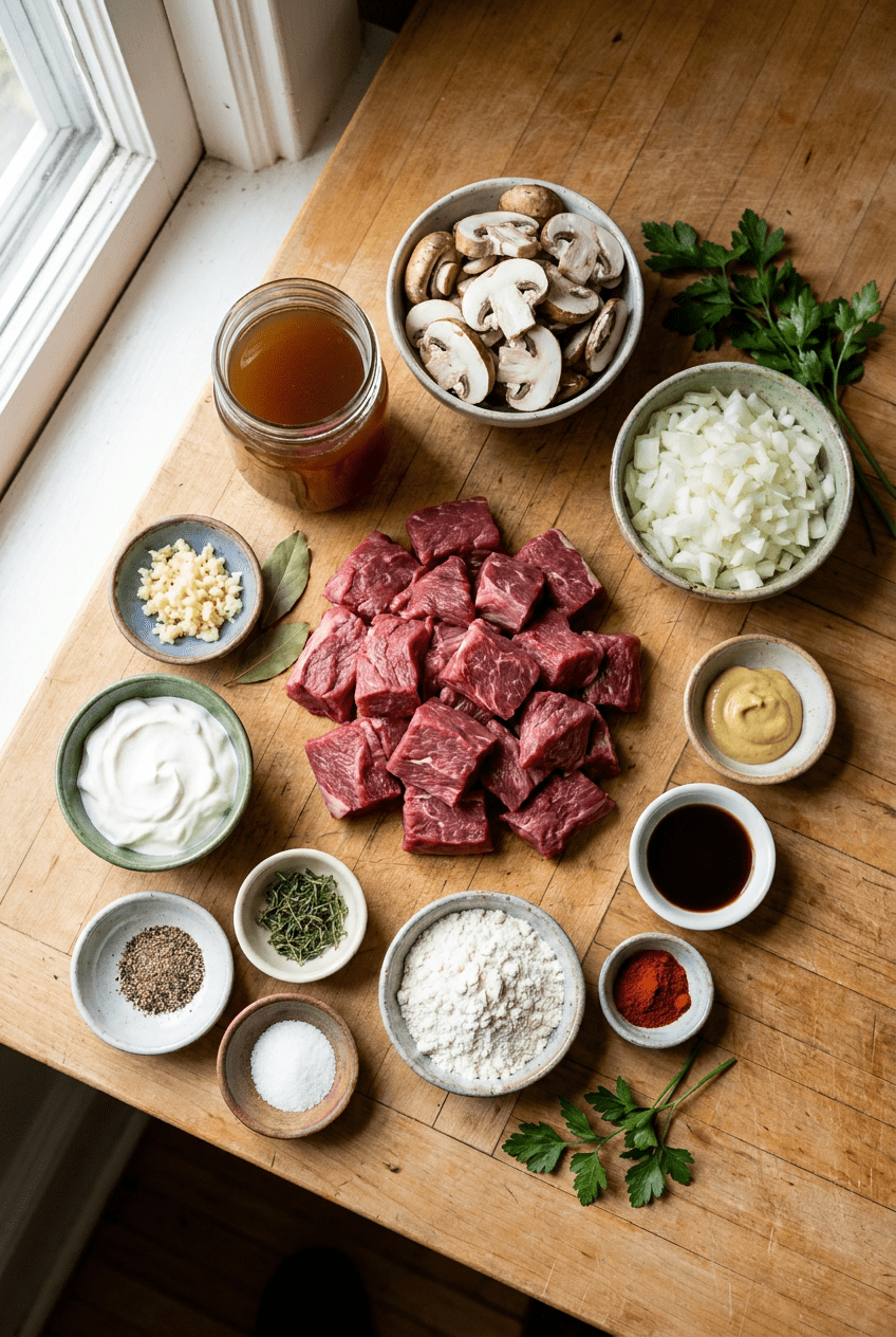 ingredients for Slow Cooker Beef Stroganoff