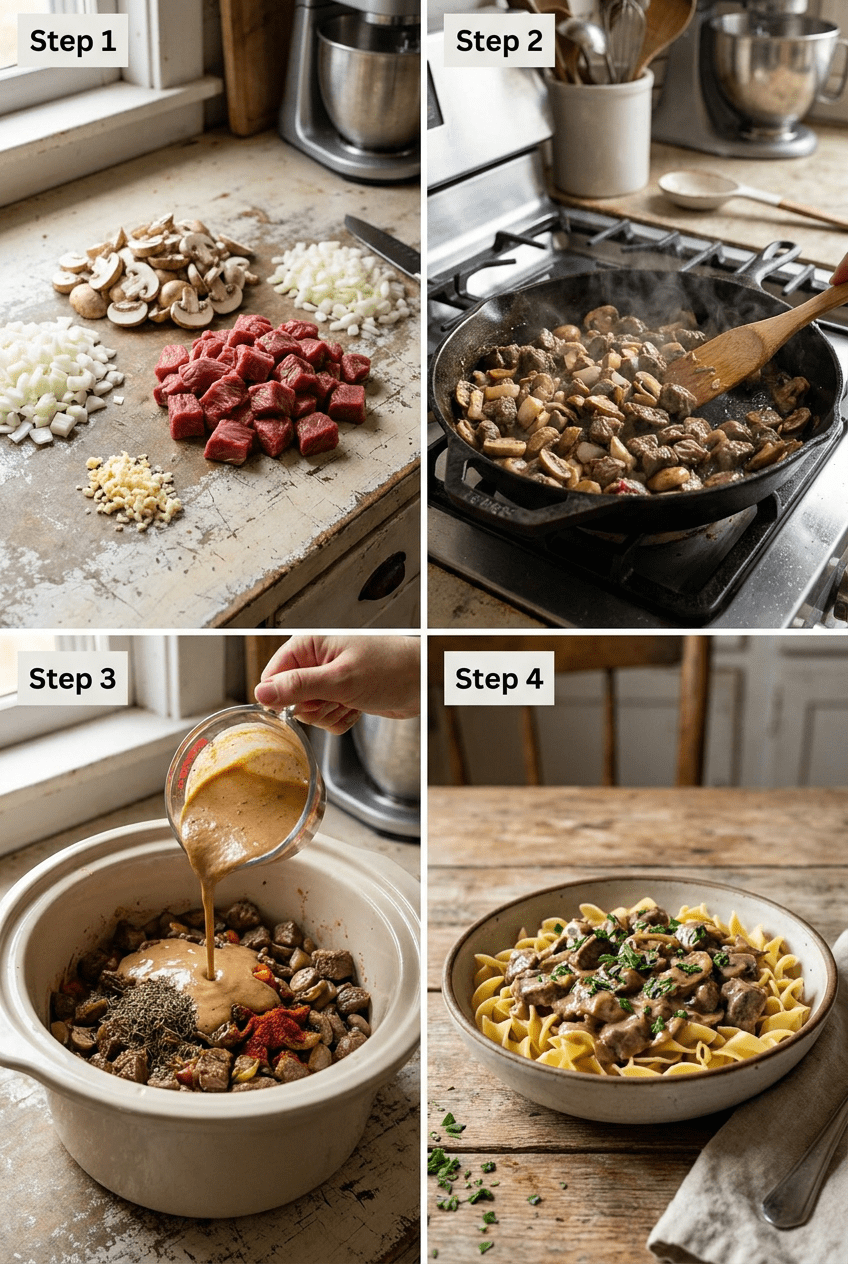 how to make Slow Cooker Beef Stroganoff step by step