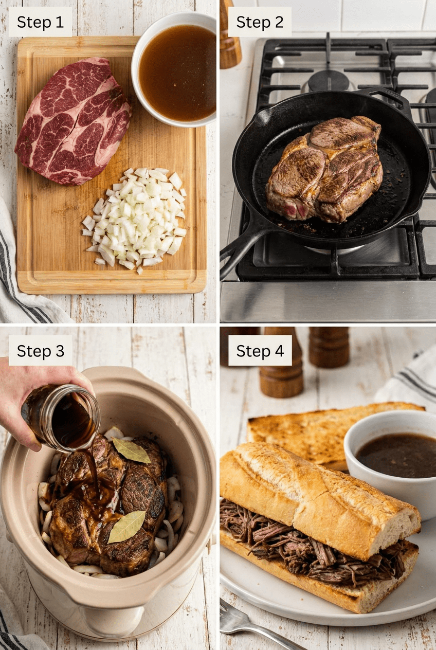 how to make Slow Cooker French Dip Sandwiches with Au Jus step by step