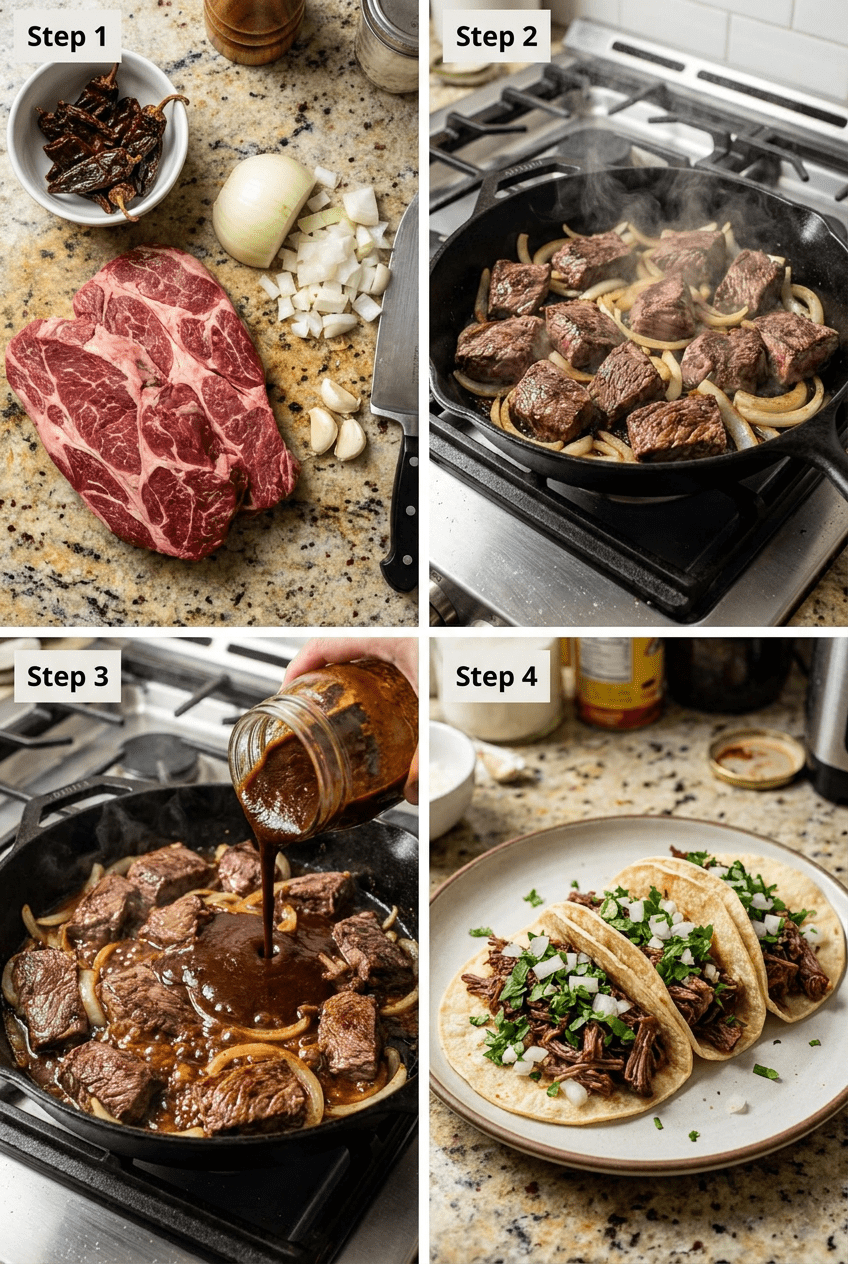 how to make Smoky Chipotle Shredded Beef Tacos step by step