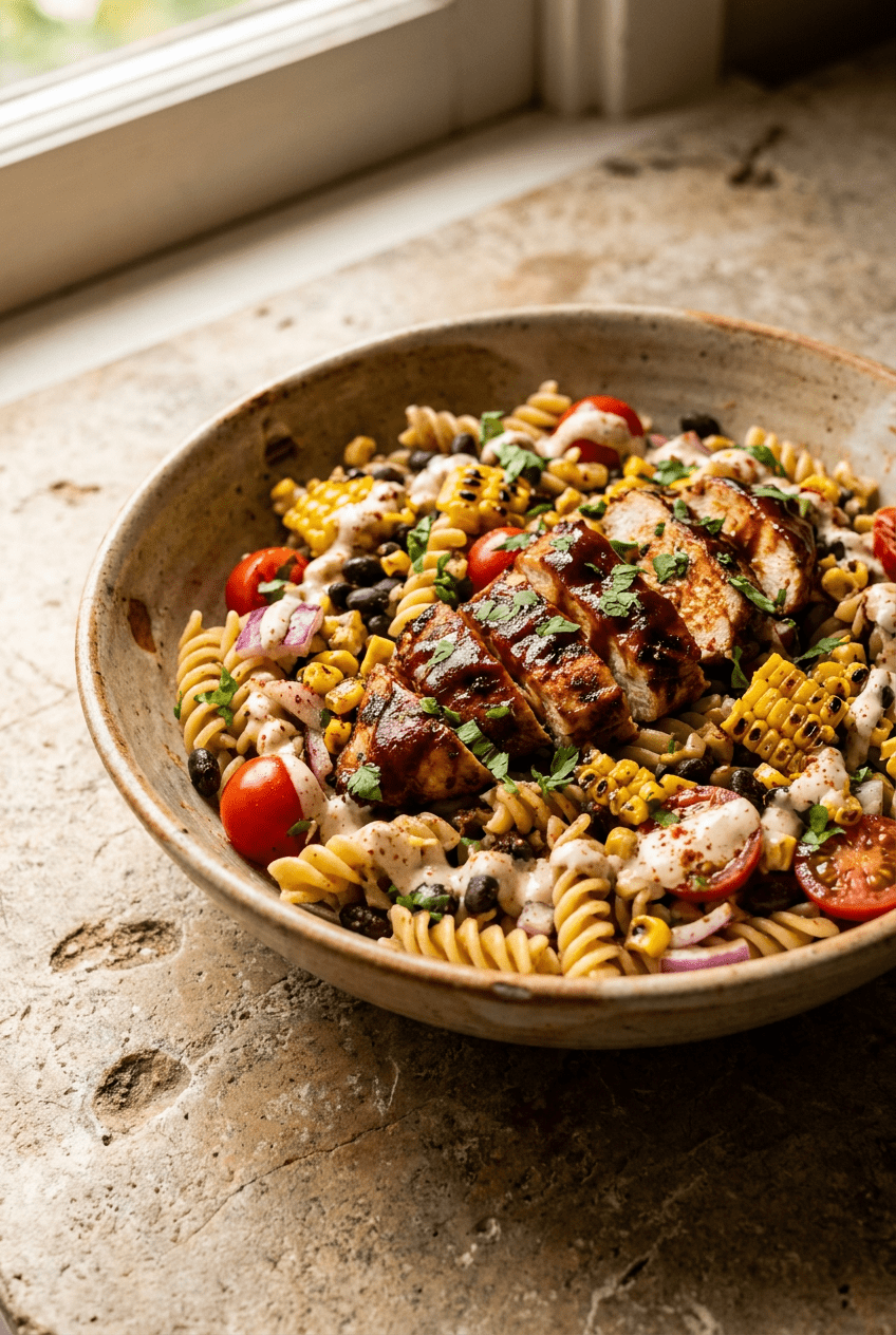 Smoky High-Protein BBQ Chicken Pasta Salad