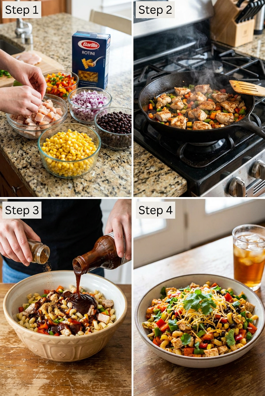 how to make Smoky High-Protein BBQ Chicken Pasta Salad step by step