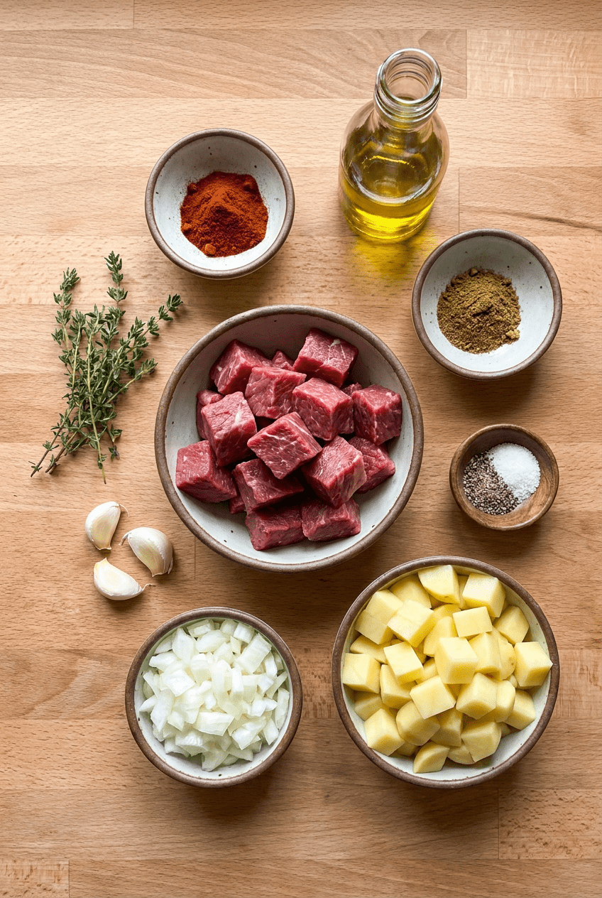 ingredients for Smoky Skillet Beef and Potatoes
