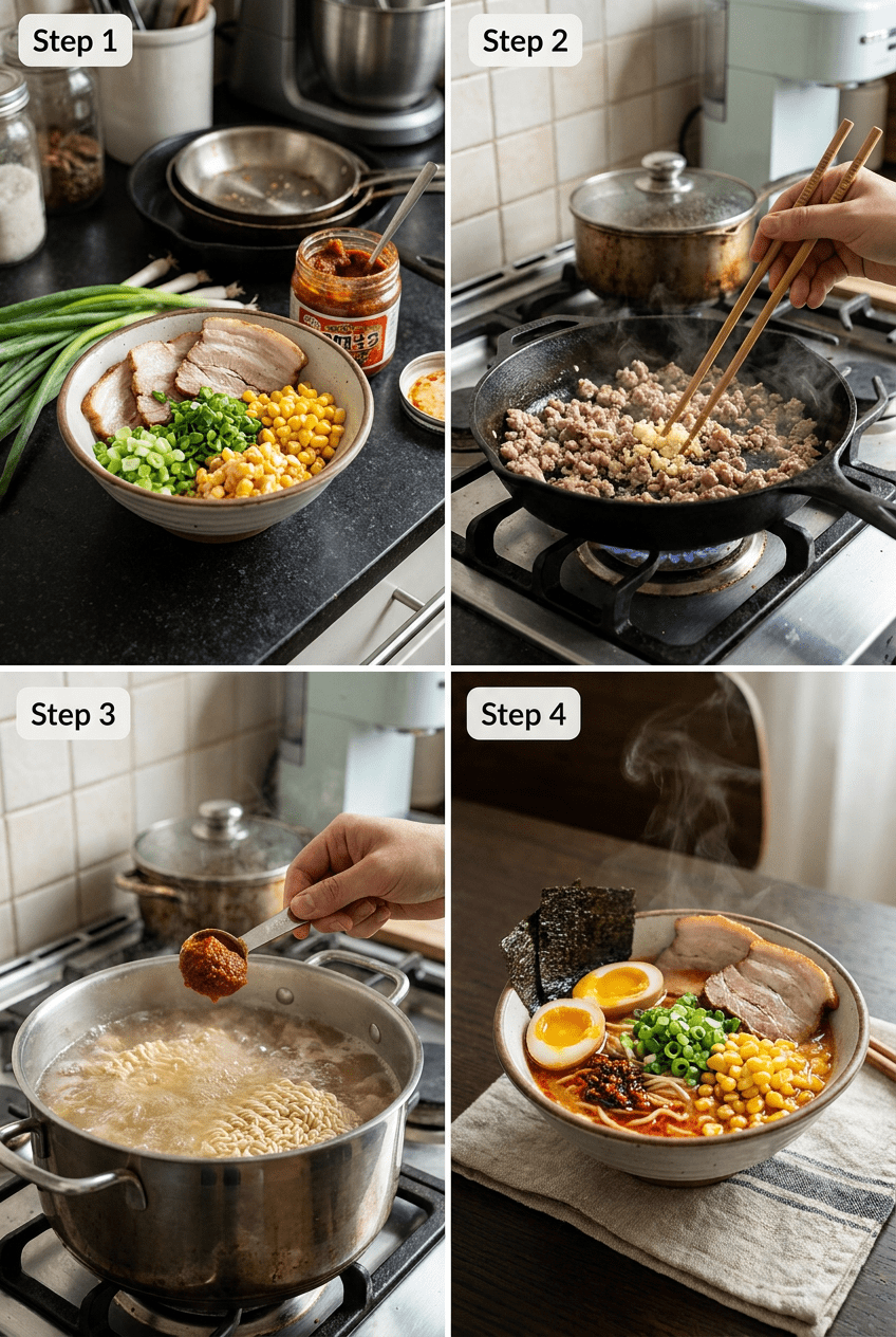 how to make Spicy Miso Ramen from Scratch step by step