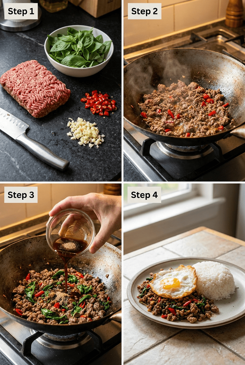 how to make Thai Basil Ground Beef (Pad Krapow) step by step