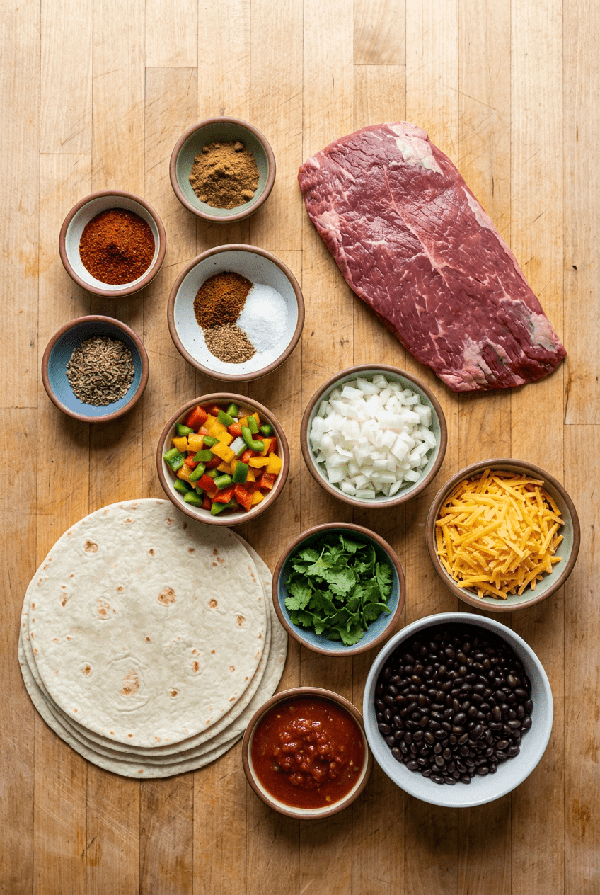 ingredients for Ultimate Beef Burritos