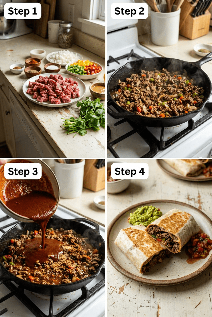 how to make Ultimate Beef Burritos step by step