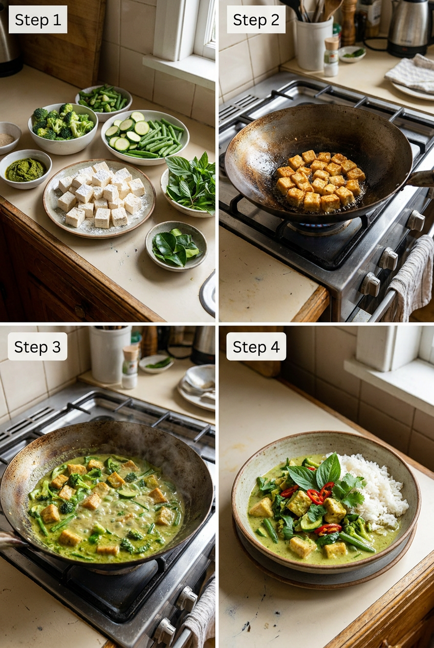 how to make Vibrant Thai Green Curry with Crispy Tofu step by step